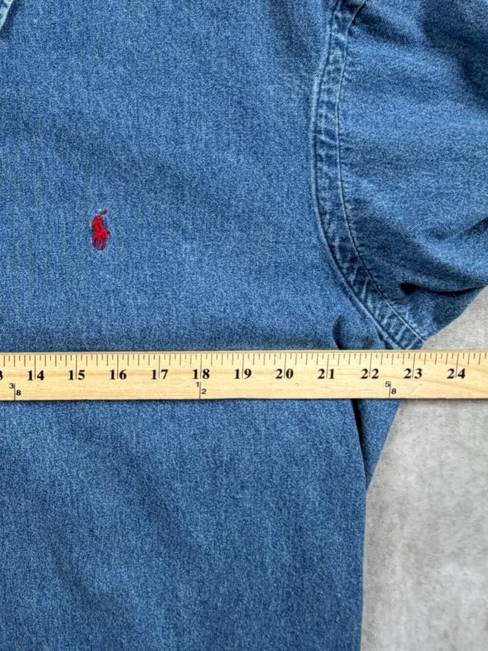 Ralph Lauren Mens Medium Denim Shirt Blue Blaire Red Pony Button Down Vintage - Picture 9 of 10